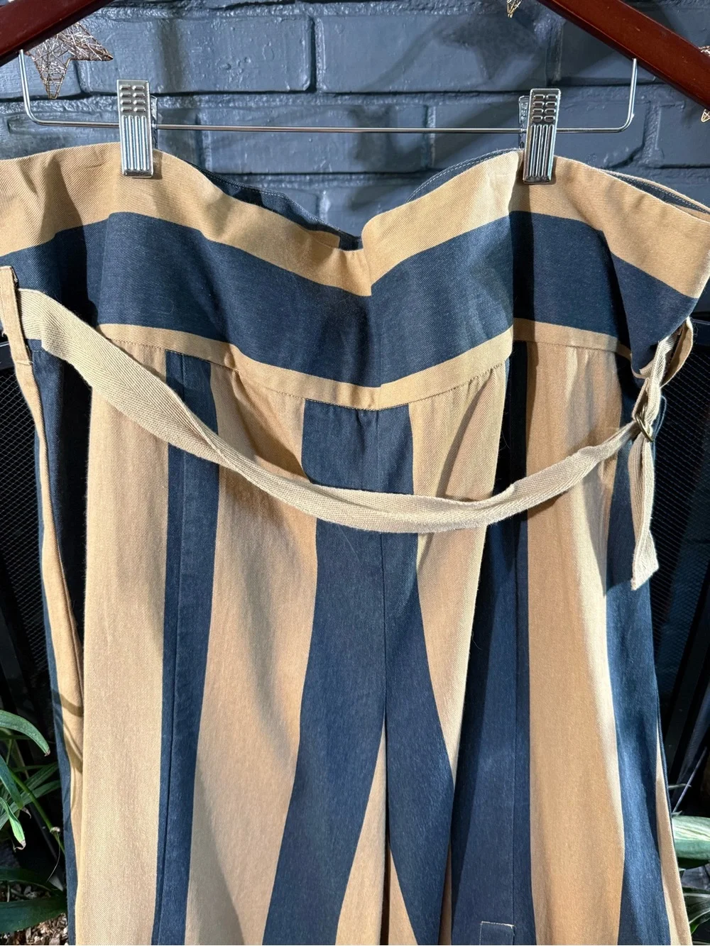 Free People Black and Tan Vertical-Stripe Marjorie Pants